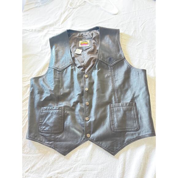 Vintage Miller Outerwear Men’s Leather Vest L Brown Cowhide Grain Western Biker - Picture 1 of 6